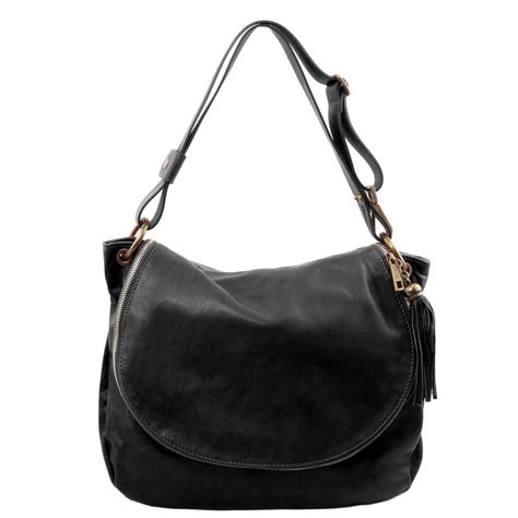 Tl Bag Sac Bandouli Re Besace En Cuir Souple Avec Pompon Noir Tl