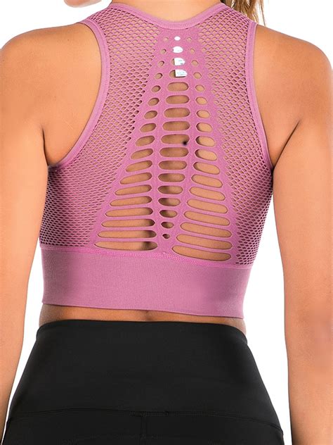 Women S Mesh Openwork Sports Bra Medium Impact Workout Crop Athletic