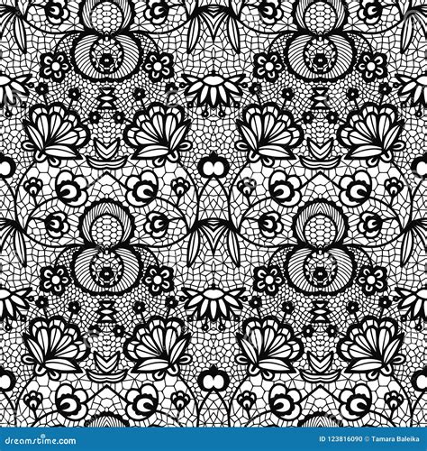 Black Lace Vintage Seamless Pattern With Flowers Stock Vector