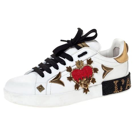 Dolce And Gabbana White Leather Portofino Heart Low Top Sneakers Size 38 At 1stdibs