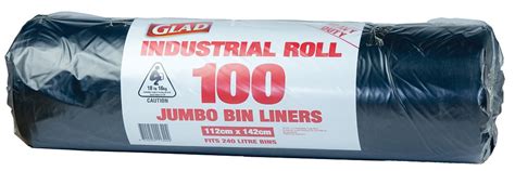 Glad Jumbo Bin Liner Roll Black 240l Pack Of 100 Glad
