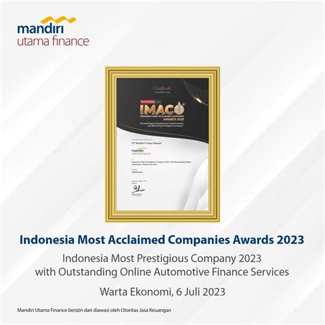 Mandiri Utama Finance Raih Penghargaan Indonesia Most Acclaimed Companies Awards 2023 Mandiri