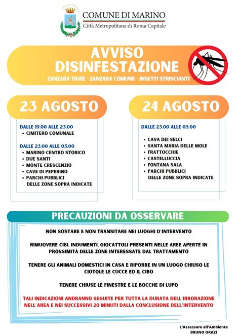 DISINFESTAZIONE ADULTICIDA 23 E 24 AGOSTO Comune Di Marino