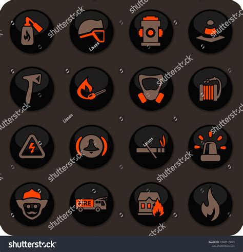 Fire Brigade Color Vector Icons On Vector De Stock Libre De Regalías