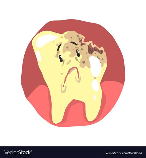 Tooth Decay Cartoon Character With Sad Face Vector Image