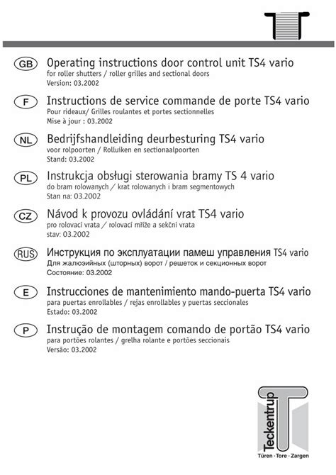 Pdf Instrukcja Obsługi Sterowania Bramy Ts 4 Vario Návod K ˜ídící Jednotka Ts4 · K3 3