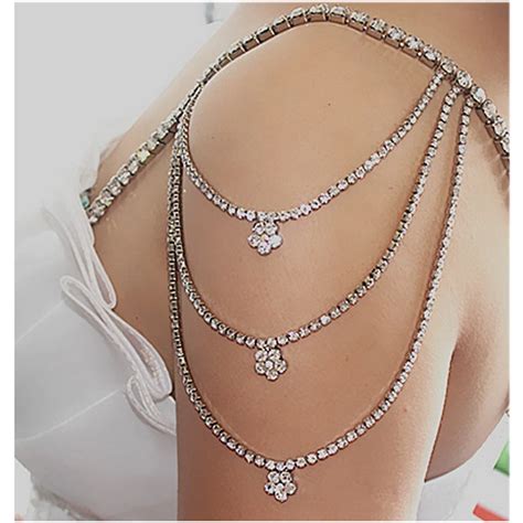 Pcs Pair Flower Row Rhinestone Bridal Shoulder Chain Bra Straps