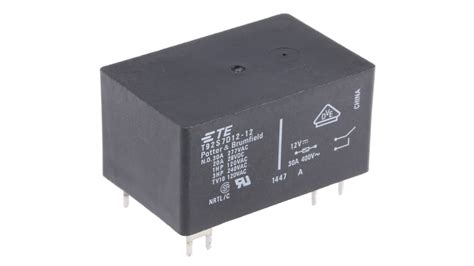 Te Connectivity 功率继电器 12v 直流线圈 30a切换 Dpst 2极 Pcb安装 银合金触点 T92系列