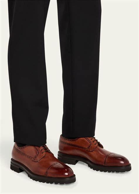 Bergdorf Goodman Mens Brogue Leather Lug Sole Derby Shoes Bergdorf