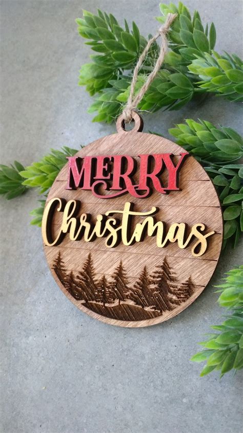 Merry Christmas Wood Ornament Wood Christmas Ornament Wood Etsy