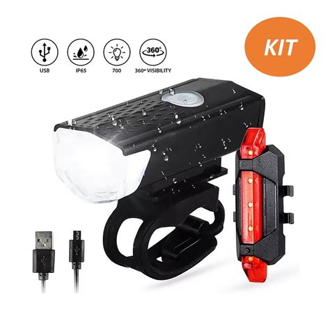 Kit Lanterna Farol L Mens Sinalizador Traseiro Para Bike