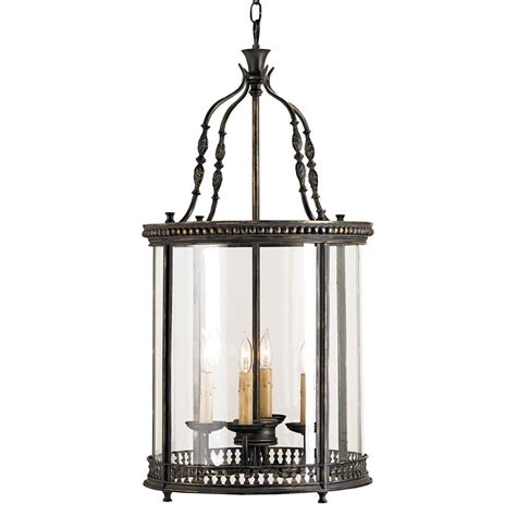 Gardner Vintage Glass Panels French Black 4 Light Lantern Pendant