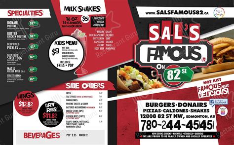 Menu At Sals Famous Edmonton Restaurant Edmonton