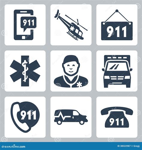 Iconos Del Servicio De Emergencia Del Vector Fijados Ilustración del