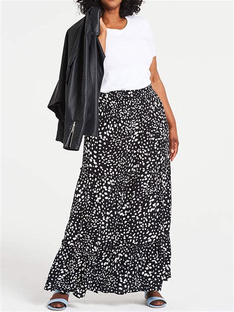 Capsule Black Spotted Crinkle Shirred Waist Maxi Skirt Plus Size 16 To 24