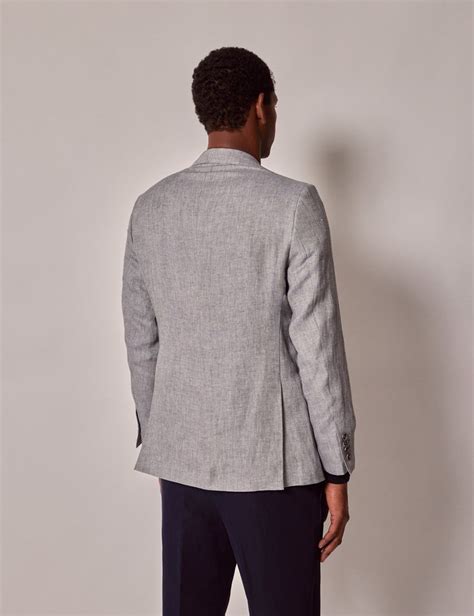 Men S Light Grey Hopsack Linen Italian Slim Suit Jacket