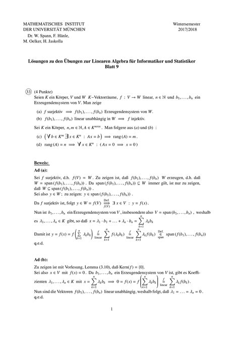 Lösung Blatt 9 Lineare Algebra für Informatiker u St Spann WS17