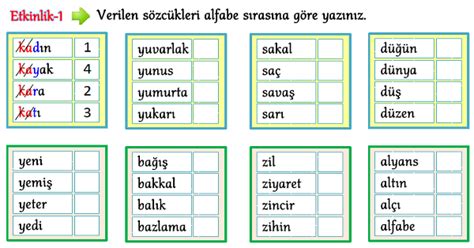 3 Sınıf Türkçe Alfabetik Sıralama 2 Meb Ders