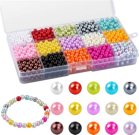 1500 Pcs Perles Rondes Colorées 15 Couleurs 6 mm Perle de Verre Rondes