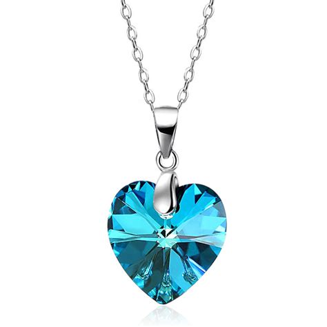 Women Crystal Love Heart Necklace 925 Sterling Silver Heart Of Ocean Pendant Lucky Clavicle