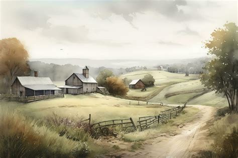 Art Countryside Landscape Rural Farm And Farmland Field Generate Ai