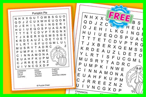 Thanksgiving Word Search Puzzle Pumpkin Pie Puzzle Cheer