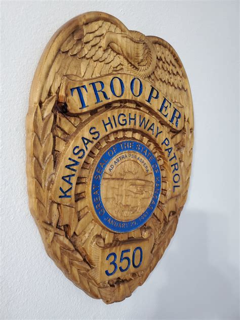 Personalized Kansas Highway Patrol Trooper Badge D V Carved Wood Sign