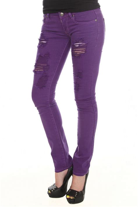 Purple Skinny Jeans Destroyed Skinny Jeans Women Jeans Destroyed