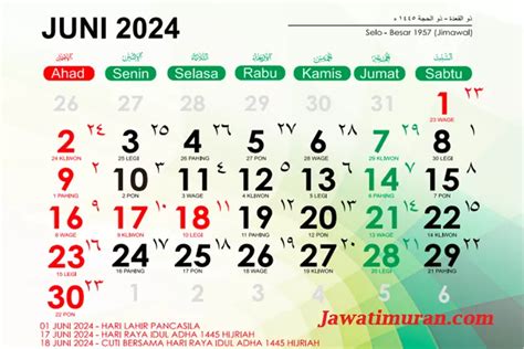 Kalender Jawa Juni 2024 Lengkap Weton Untuk Menghitung Hari Baik