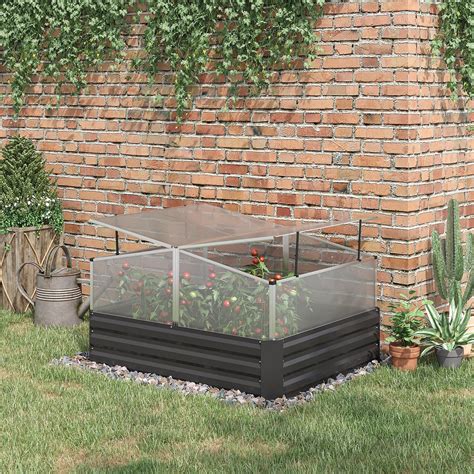 Outsunny Galvanized Raised Garden Bed With Crop Cage Plant Protection