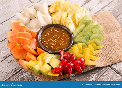 Lotis Buah Or Rujak Fruit With Hot Chili Paste Stock Photo