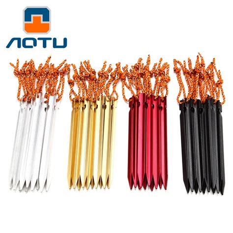 6pcs Lot 18cm Aluminum Alloy Tent Peg With Rope Stake Outdoor Camping