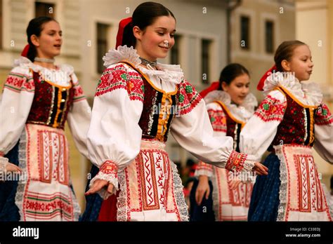 Girl Folklore Group Dancing Performing And Singing Outdoors Stock Photo