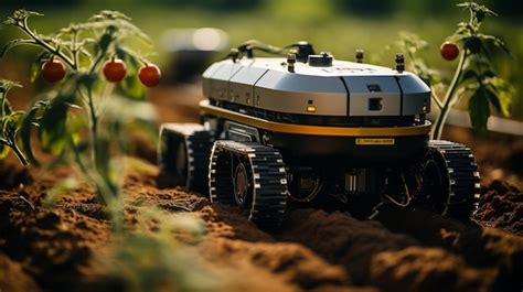 Premium AI Image | Robotic farm equipment on a tomato field