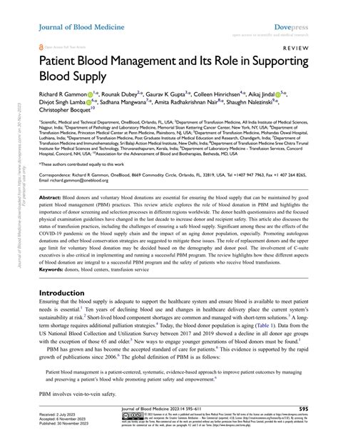 PDF Patient Blood Management And Its Role In Supporting Blood Supply