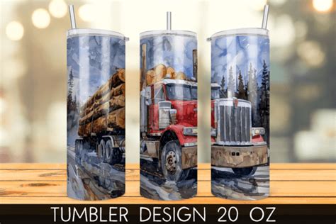 Logging Semi Truck Tumbler Sublimation Graphic By Mragjaza Creative