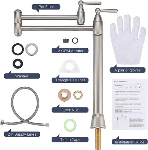 Wowow Deck Mount Brushed Nickel Pot Filler Kitchen Folding Faucet Two