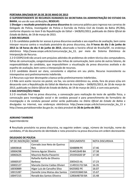 Pc Ba Resultado Provis Rio Da Prova Discursiva Pdf