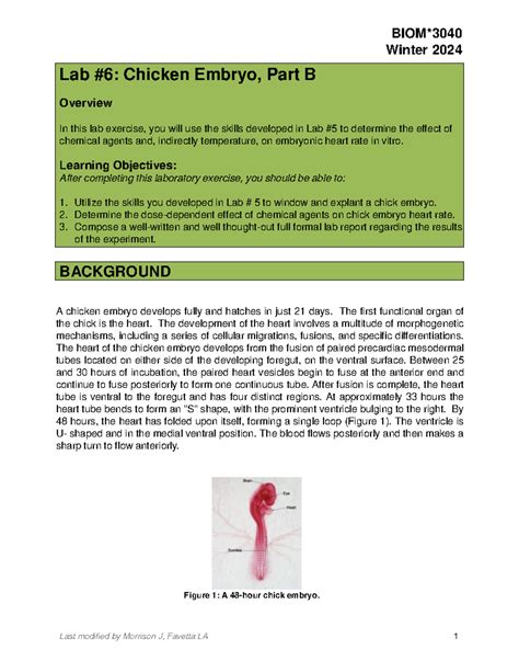 Biom3040 Lab 6 Booklet Chick Ii W24 Lab 6 Chicken Embryo Part B