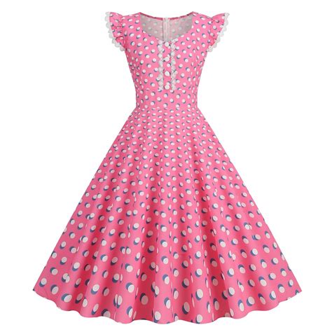 Xflwam 1950s Retro Rockabilly For Women Sleeveless Lace V Neck Vintage Cocktail Party Dress