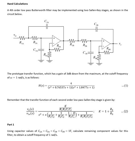 Solved Hand Calculations A Th Order Low Pass Butterworth Chegg