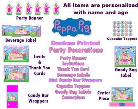 CUSTOM Peppa Pig Birthday Party Printables Banner Cupcake Toppers