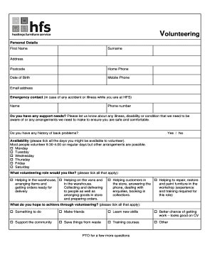 Fillable Online Hfs Org Volunteering Form PDF Hastings Furniture