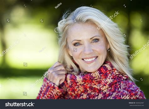 Portrait Mature Woman Smiling Camera Park Stock Photo Shutterstock