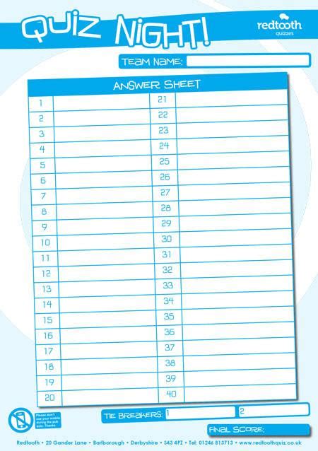 Trivia Night Answer Sheet Template Coolrfile