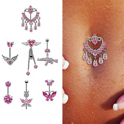 1 Pack Boho Pink Butterfly Wings Navel Ring Pendant Stainless Steel