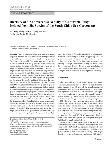 Diversity And Antimicrobial Activity Of Culturable Fungi Isolated From