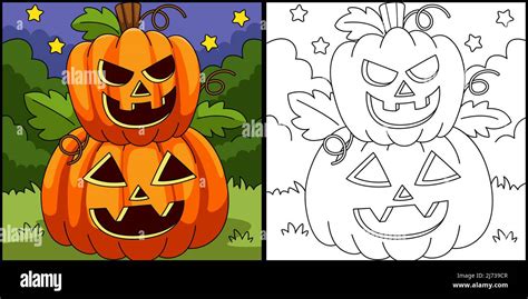 Halloween 2 Tiers Pumpkin Coloring Illustration Stock Vector Image