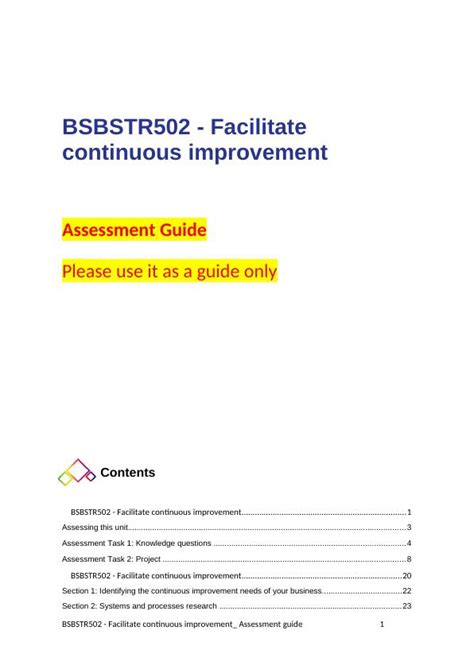 Bsbstr502 Assessment Guide For Facilitating Continuous Improvement