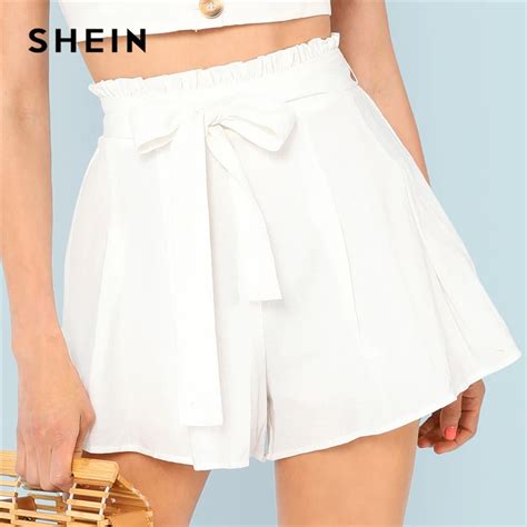 Buy Shein White Vacation Boho Bohemian Beach Frill Waist Boxed Pleated Mid